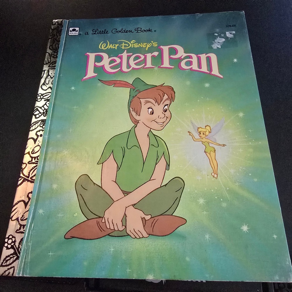 Vintage 1980s Little Golden Book Peter Pan Kids OS Green Disney Tinker Bell